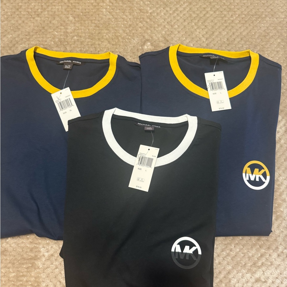 Michael Kors Black and Blue Short Sleeve Tees with Contrasting Trim